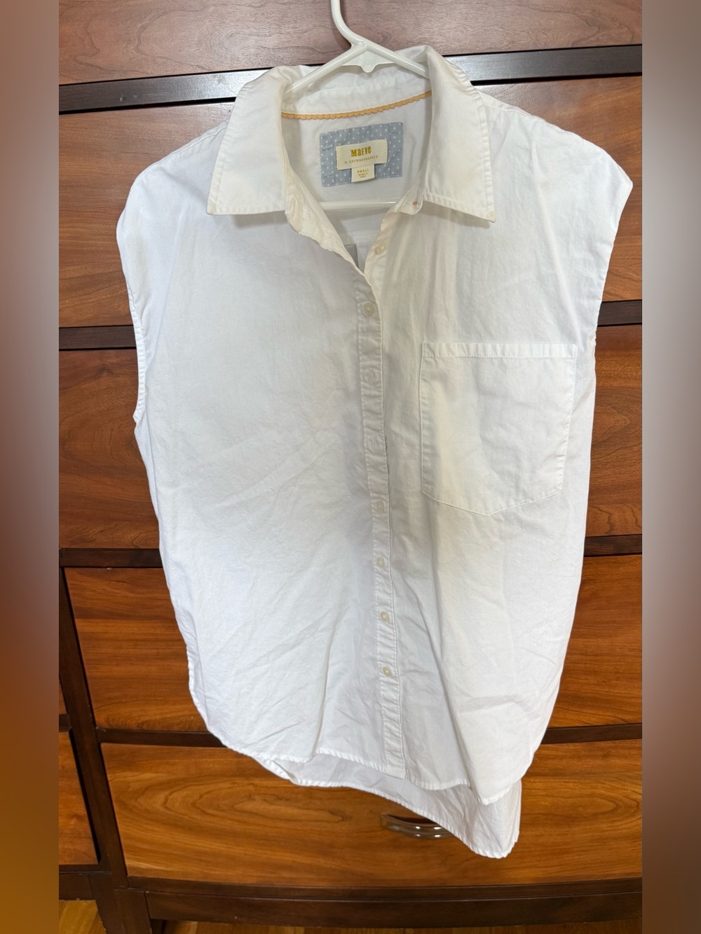 Sleeveless White Button-Down Shirt - Classic Cotton Maeve Size S